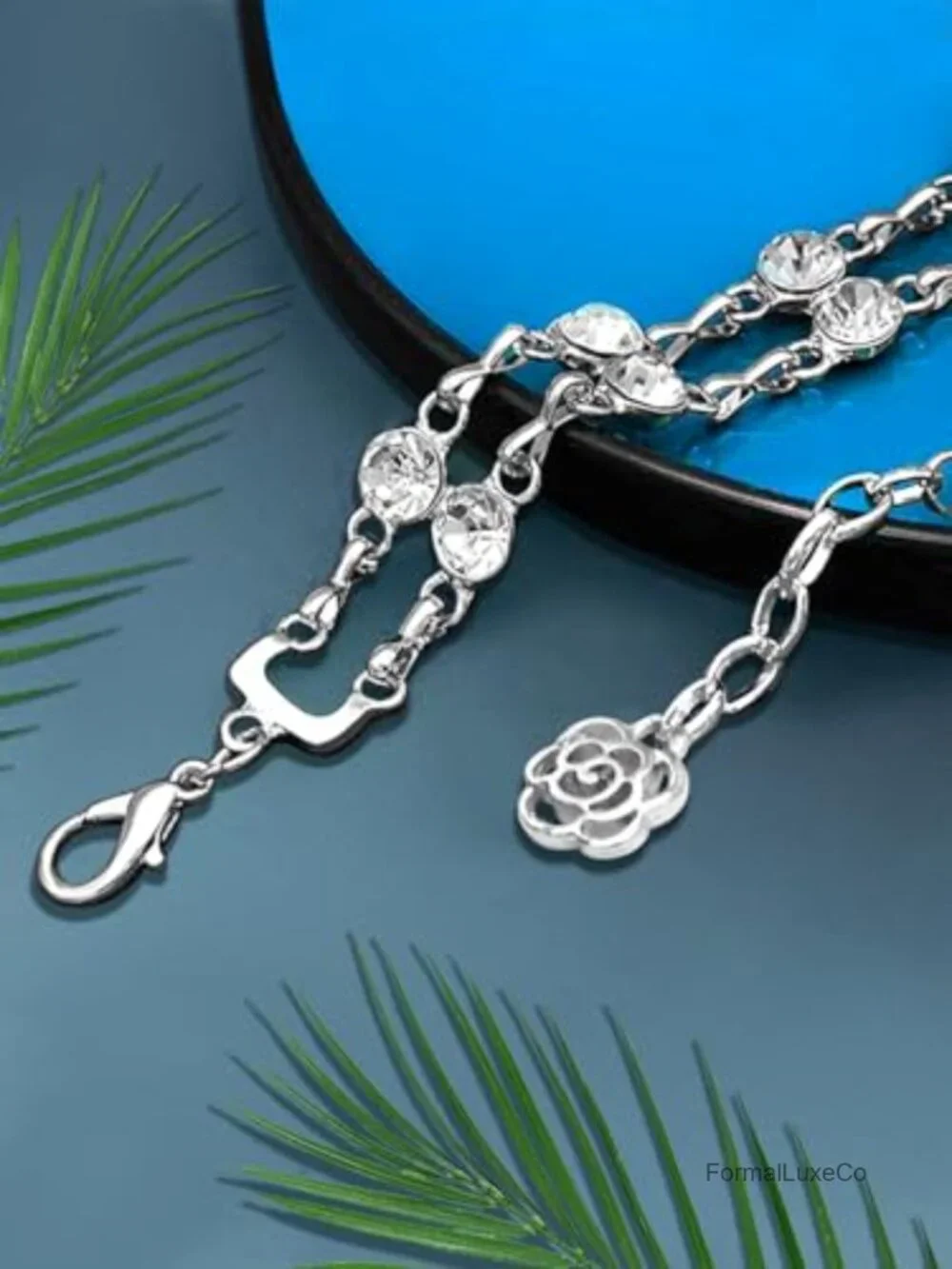 Women Rhinestone Crystal Waist Belt Dress Chain, Adjustable Metal Body Chain